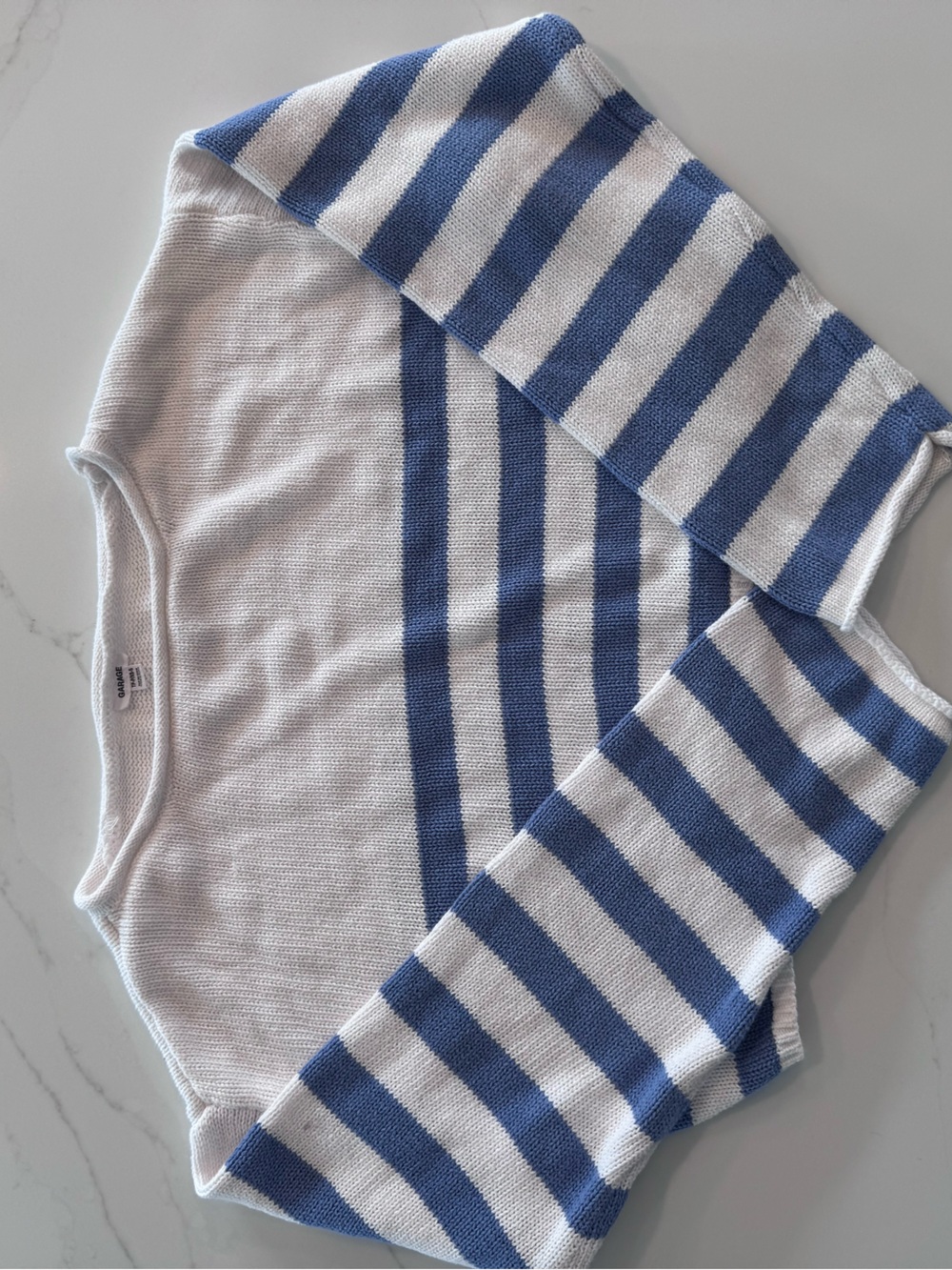 Garage White & Blue Striped Off-the-Shoulder Sweater